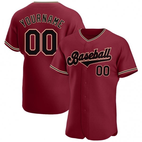 Custom Crimson Black-Khaki Authentic Baseball Jersey