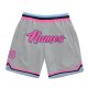 Custom Silver Gray Pink-Light Blue Authentic Throwback Basketball Shorts