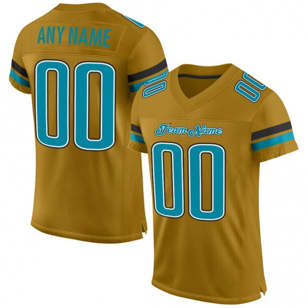 Custom Old Gold Teal-Black Mesh Authentic Football Jersey